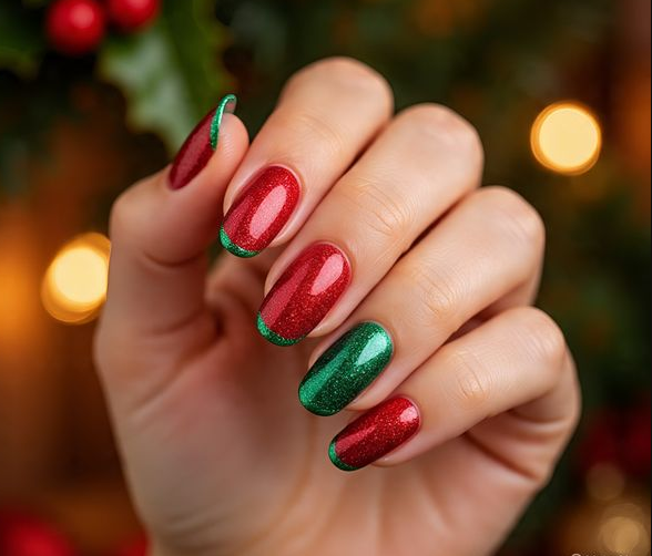 red & green christmas nails