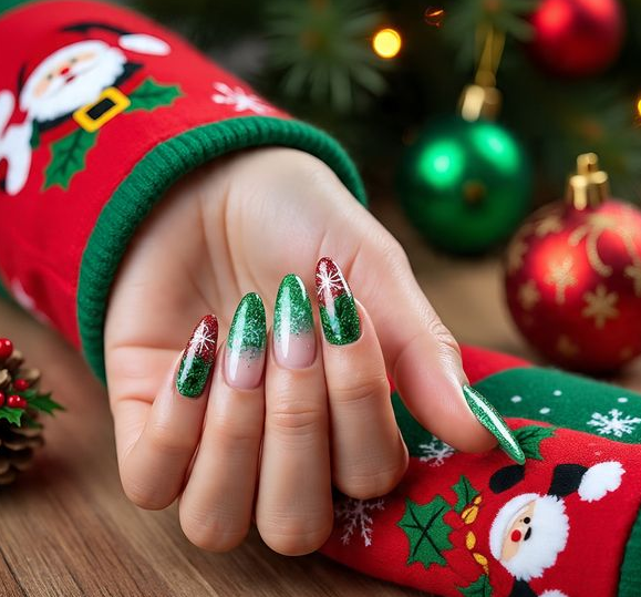 red & green christmas nails