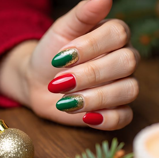 red & green christmas nails