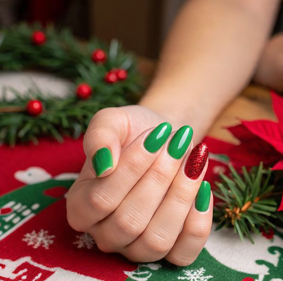 red & green christmas nails