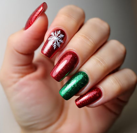 Red & Green Christmas Nails
