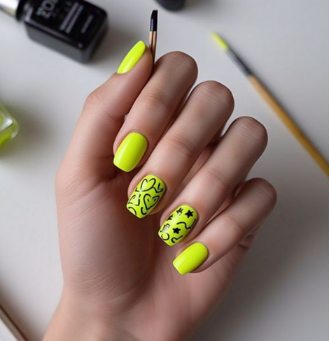 yellow neon nails