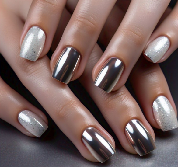 white glitter nails
