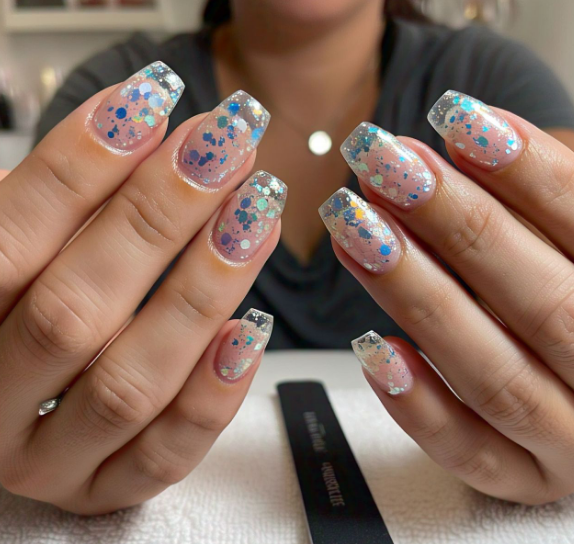 white glitter nails