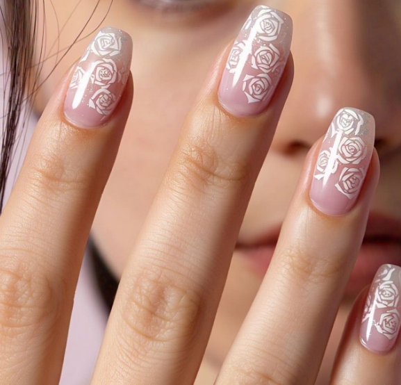white glitter nails