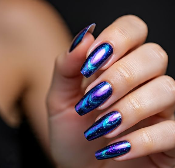 galaxy cat eye nails