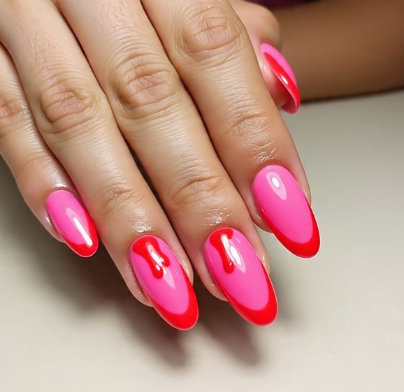 red and pink nails