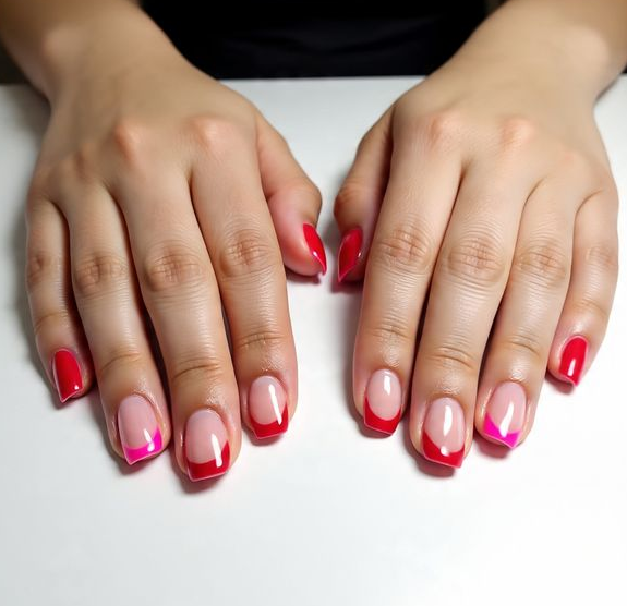 red and pink nails