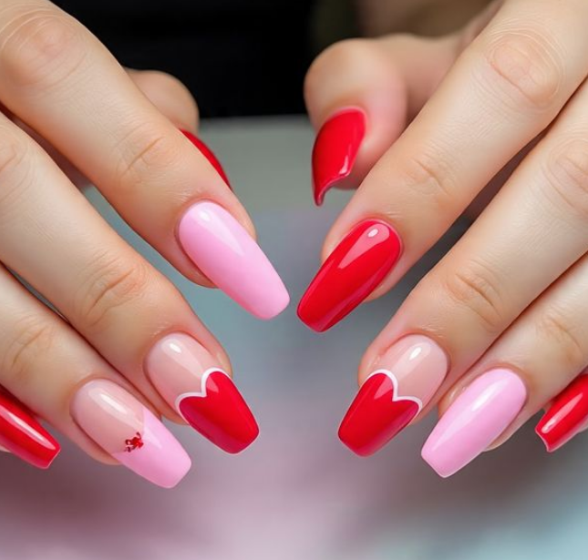 red and pink nails
