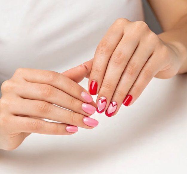 red and pink nails