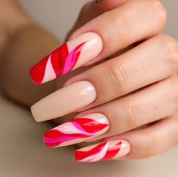 red and pink nails