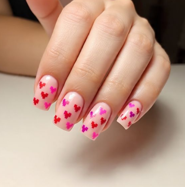 red and pink nails