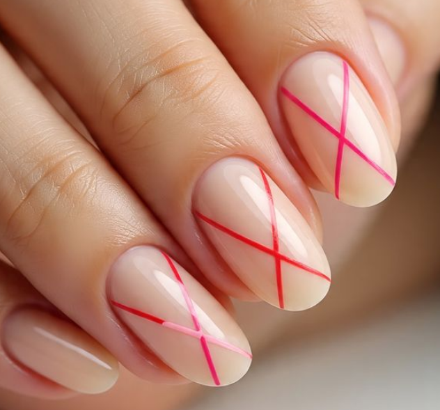 red and pink nails
