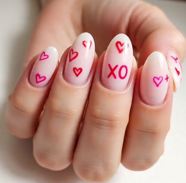red and pink nails