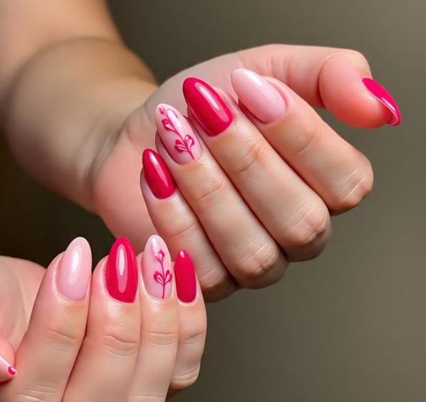red and pink nails