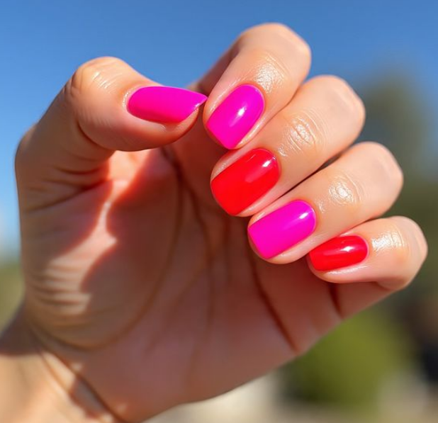 red and pink nails