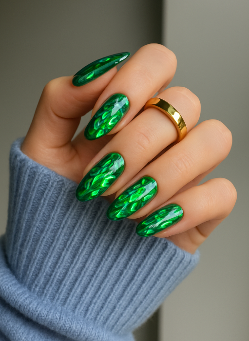 green chrome nail