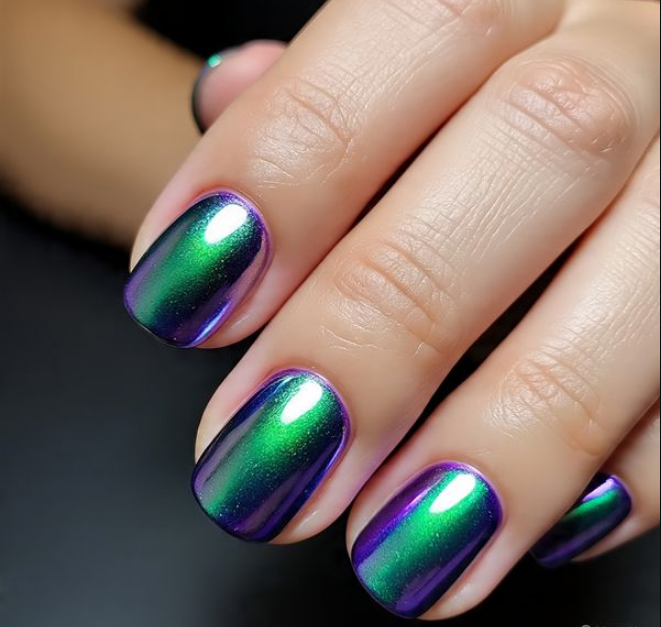 green chrome nail