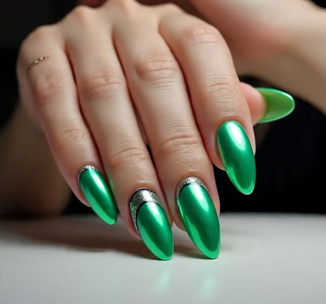 green chrome nail