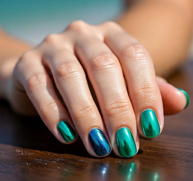 green chrome nail