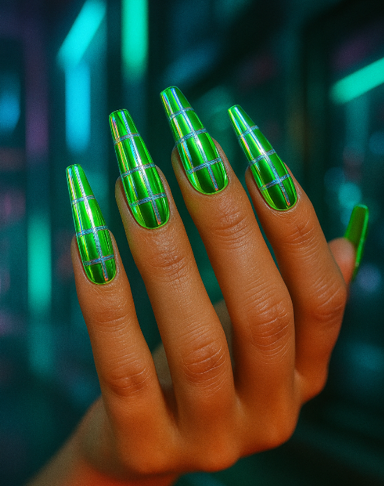 green chrome nail