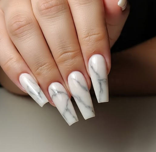 Silver Marble Coffin Nails