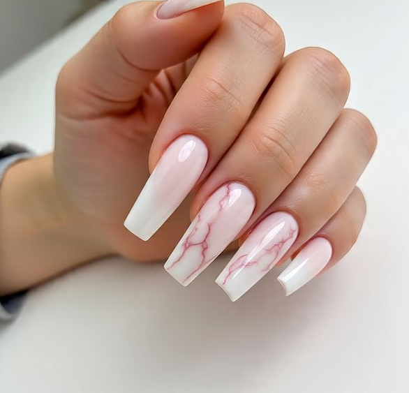 white marble nails