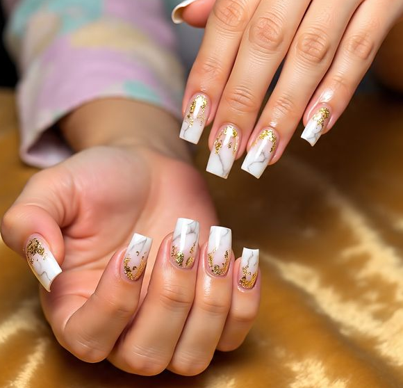 white marble nails