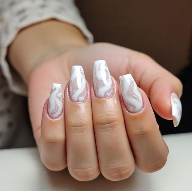 white marble nails