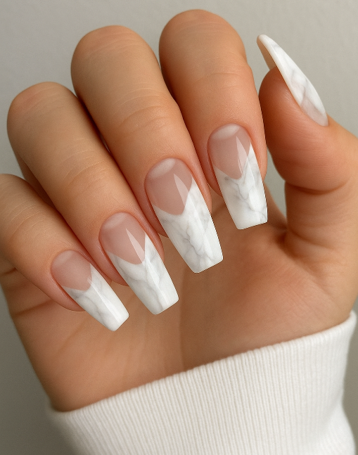 white marble nails
