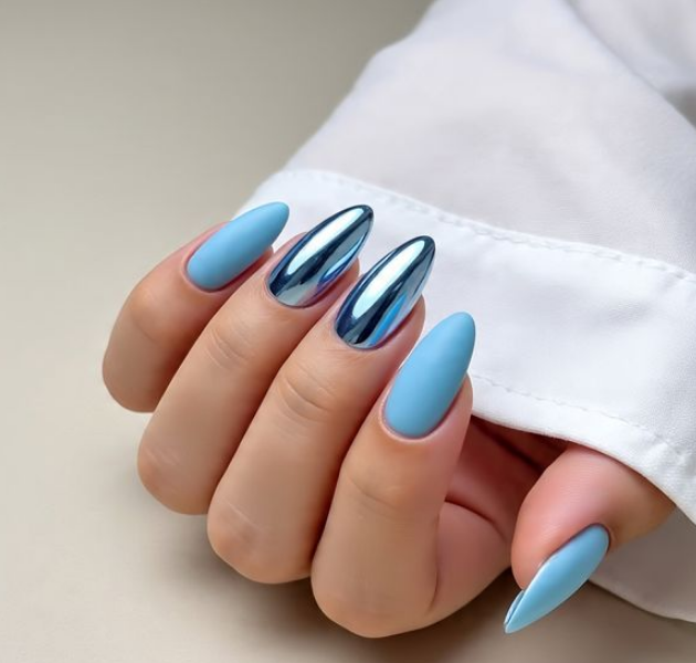 light blue chrome nails