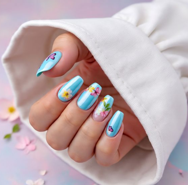 light blue chrome nails