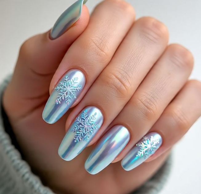 light blue chrome nails