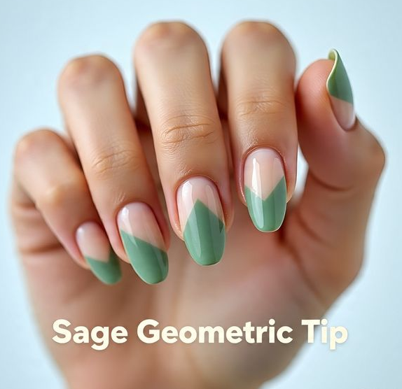 sage green french tip nails