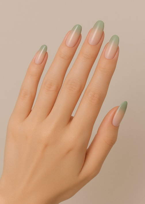 sage green french tip nails