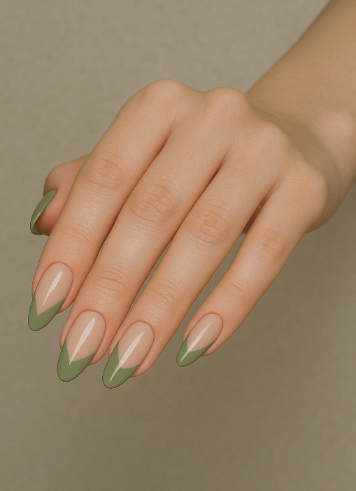 sage green french tip nails