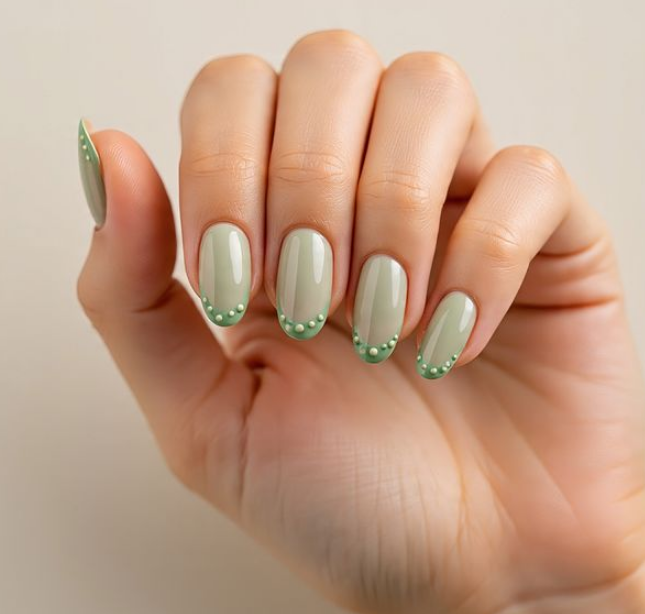 sage green french tip nails