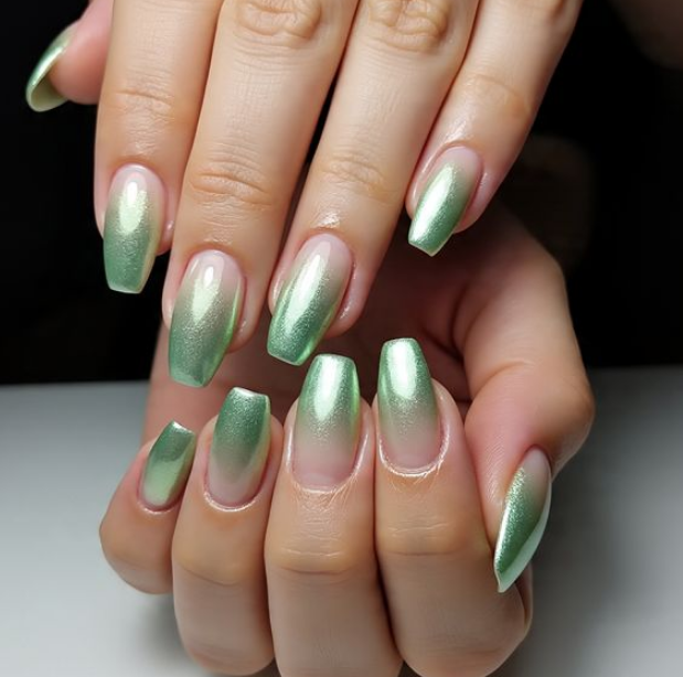 sage green french tip nails