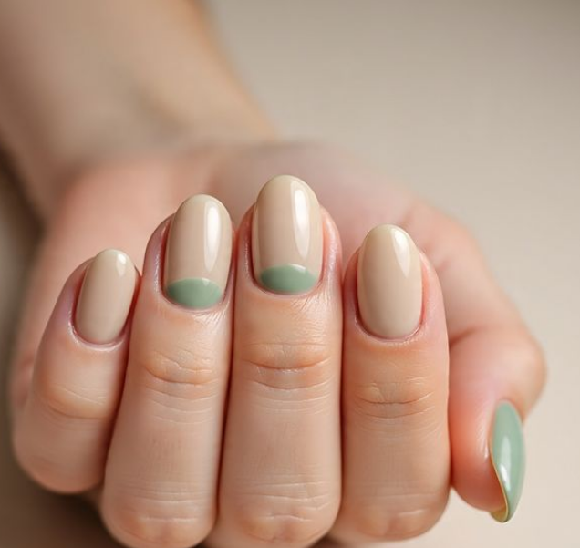 sage green french tip nails