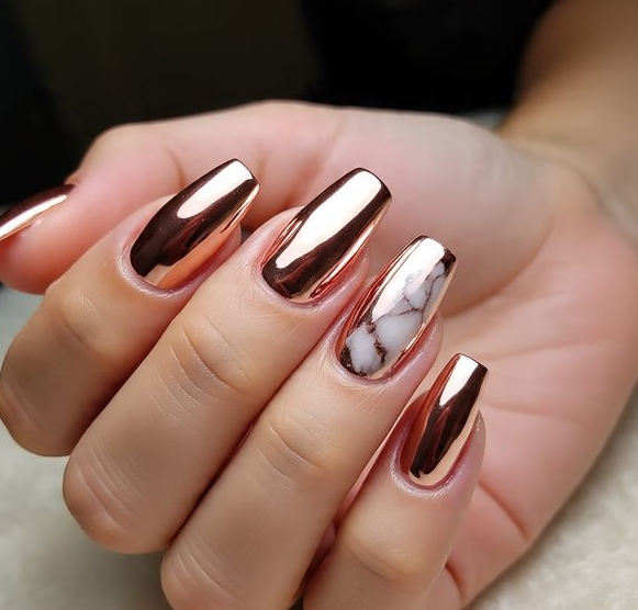 marble rose gold nails