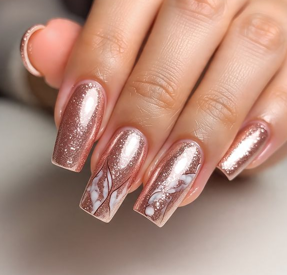 marble rose gold nails
