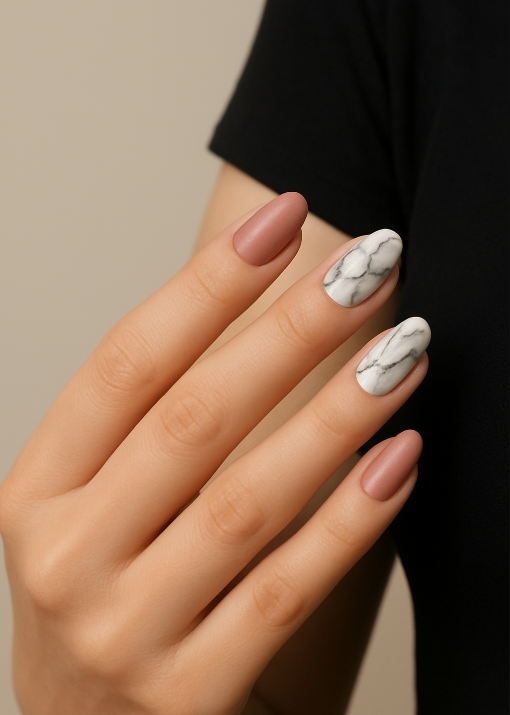 marble rose gold nails
