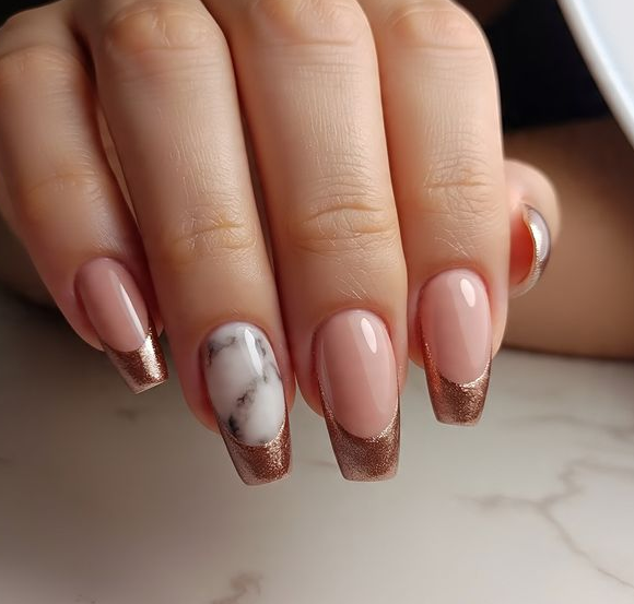 marble rose gold nails