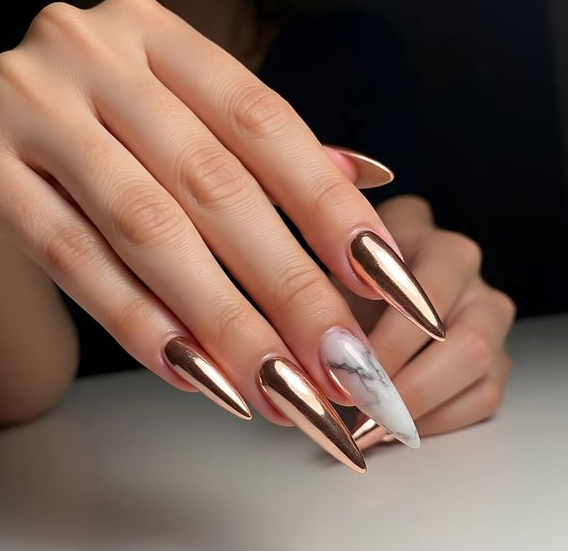 marble rose gold nails