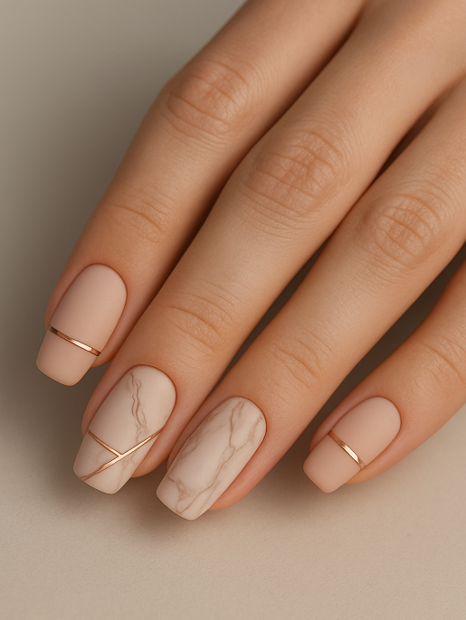 marble rose gold nails