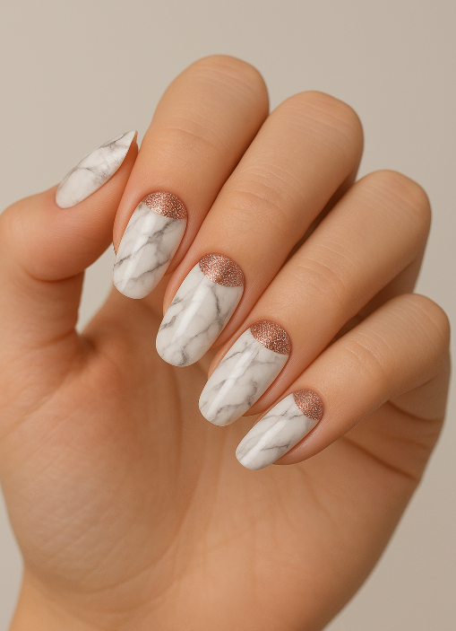 marble rose gold nails