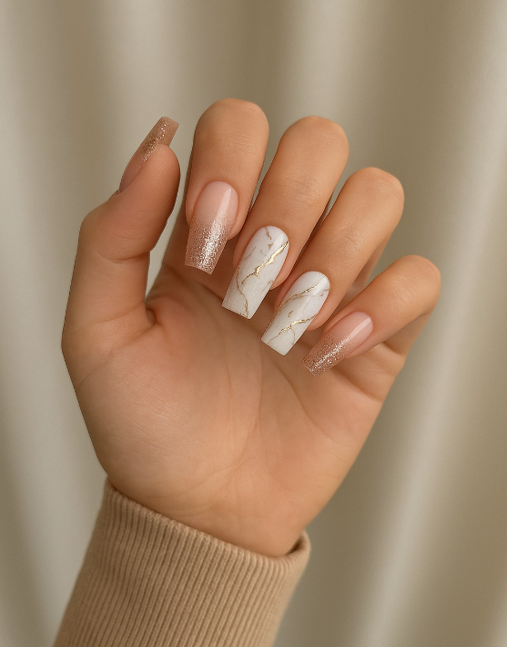 marble rose gold nails