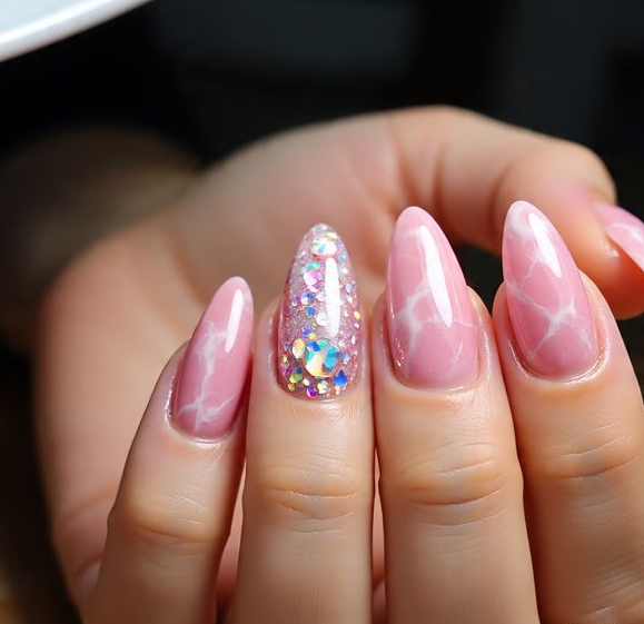 pink marble nails