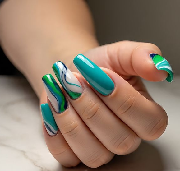 blue and green nails
