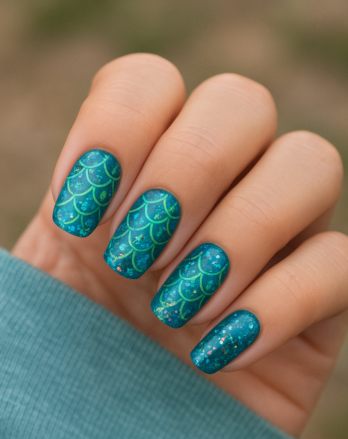 blue and green nails